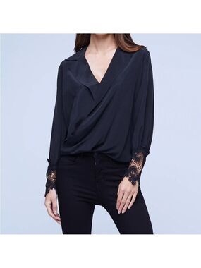 L'AGENCE Joah Wrap-Front 100% Silk Blouse Size S